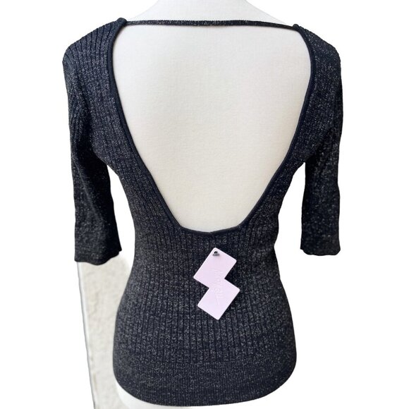 Nasty Gal Striped Sparkly "Next To You" Knit Top Black M - Picture 2 of 16